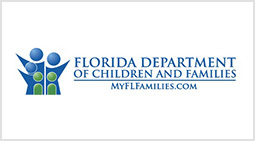A blue and white logo for the florida department of children and families.