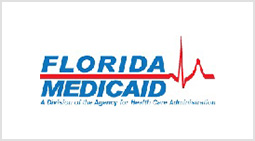 A blue and red logo for florida medicaid.